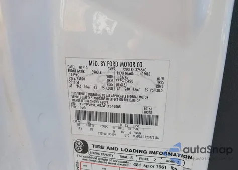 2010 Ford F-150 Fx4/Harley-Davidson/King Ranch/Lariat/Platinum/Xl/Xlt from USA, damaged, VIN 1FTFW1EV9AFB34605
